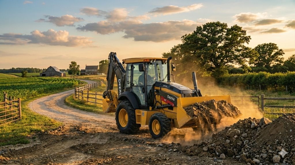 John Deere 310L em atividade